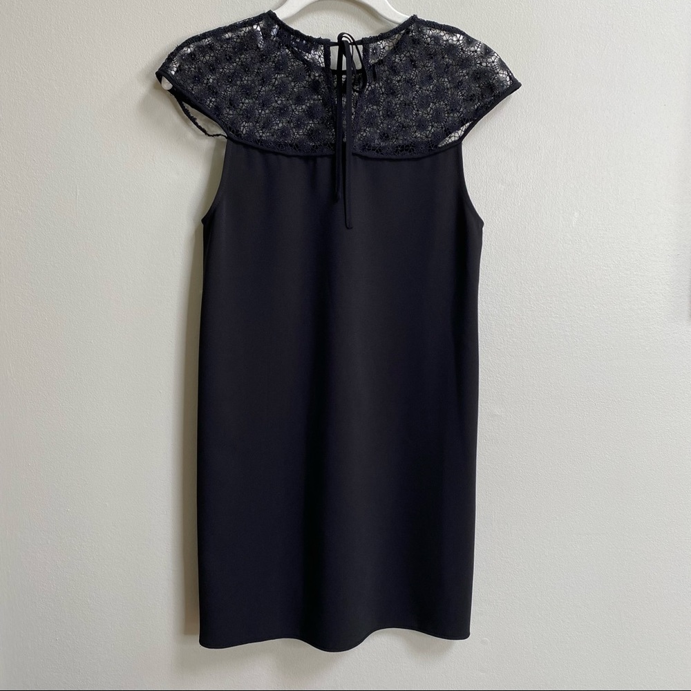Sandro Paris Black Lace Yoke Cap Sleeve Shift Dress Size 1 / Small - Picture 10 of 16